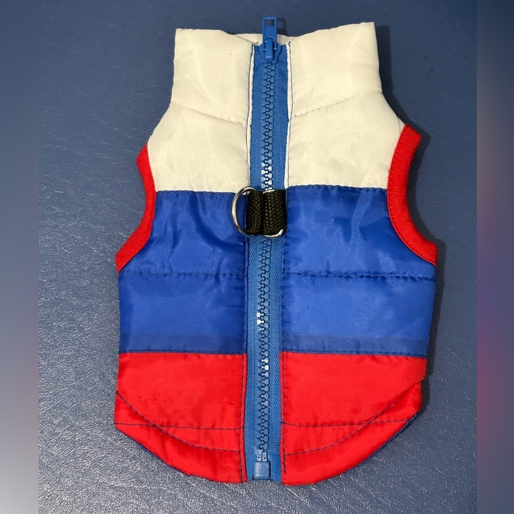 You Er Le red, white, and blue dog jacket, Size XS